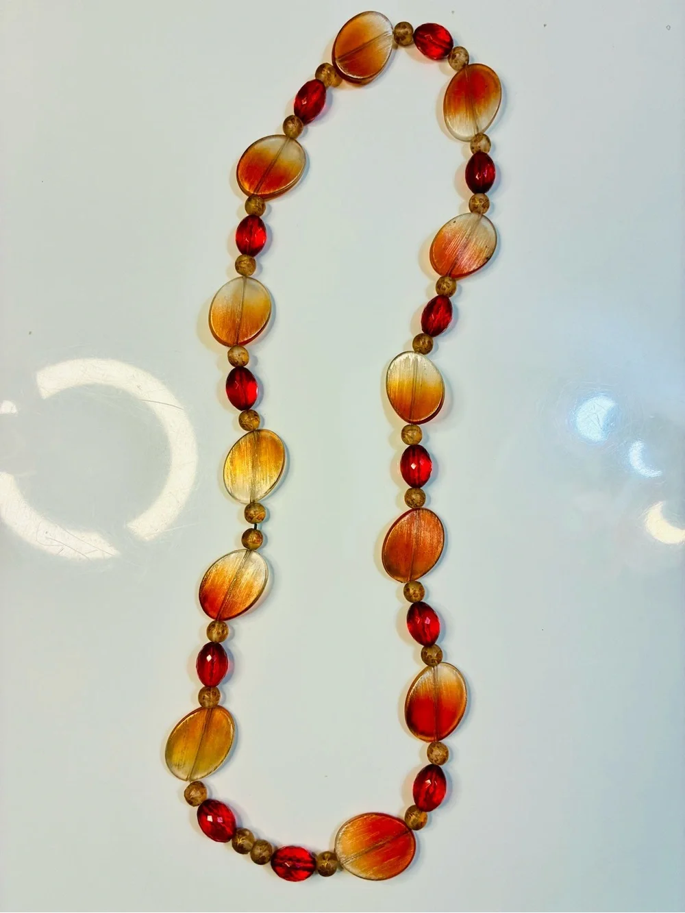 Summer Pop of Color Gradient Orange & Red Beaded Over The Head Necklace Easy EUC